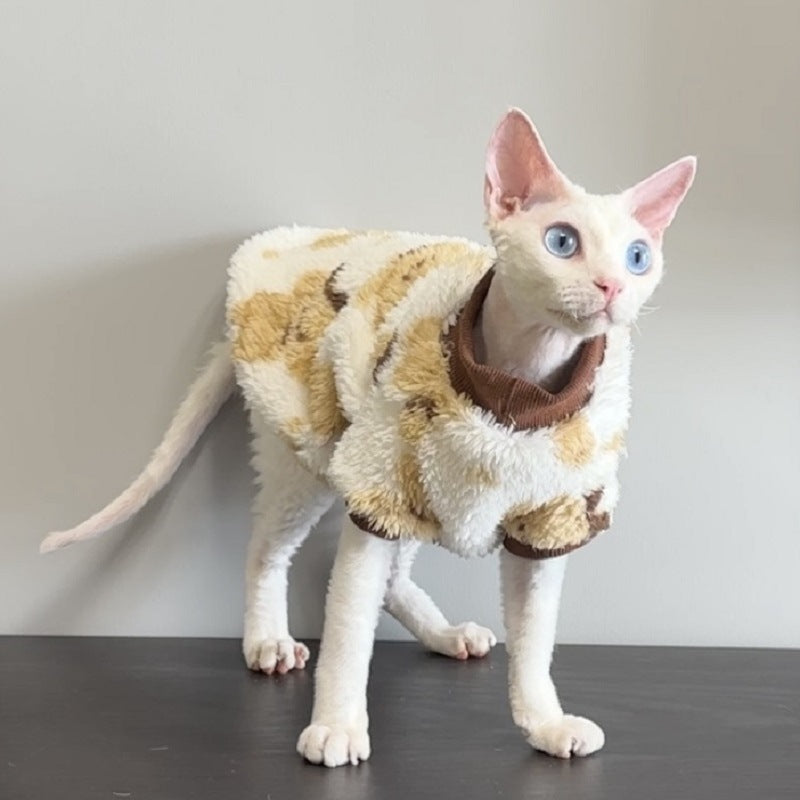 Yellow plush autumn and winter warm cat clothes