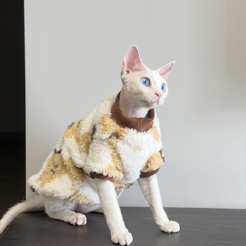 Yellow plush autumn and winter warm cat clothes