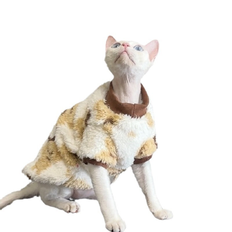Yellow plush autumn and winter warm cat clothes