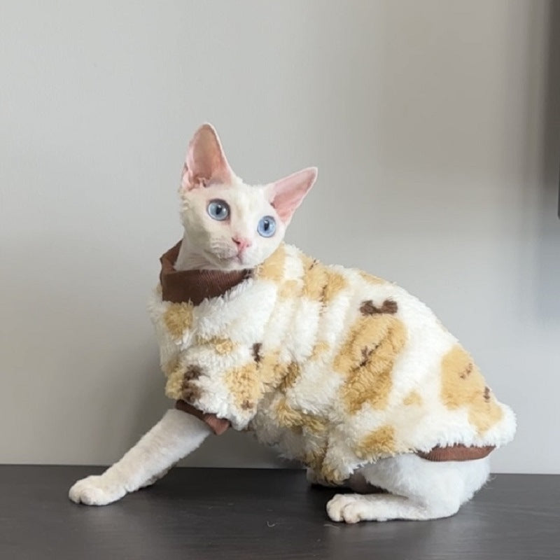 Yellow plush autumn and winter warm cat clothes