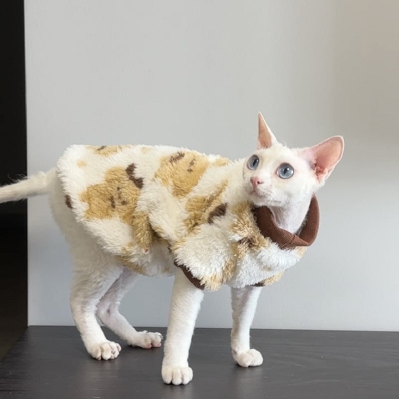 Yellow plush autumn and winter warm cat clothes