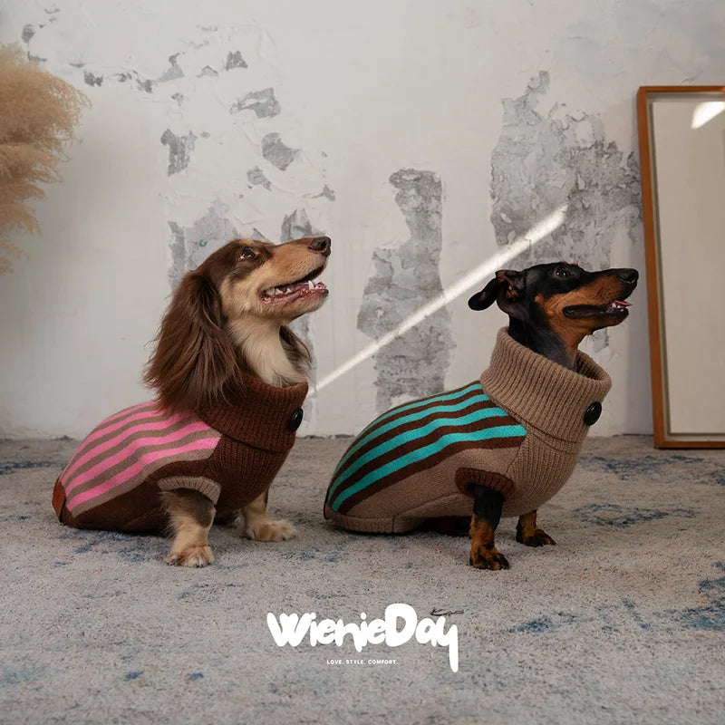 WienieDay Cannele Striped Dachshund Sweater Vest — product view 1