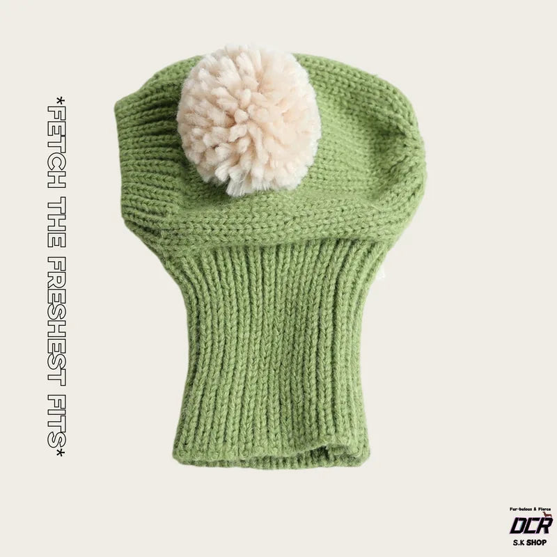 Pom-Pom Knit Pet Snood — Grass Green