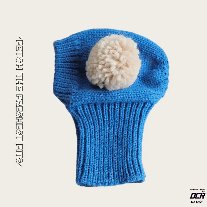 Pom-Pom Knit Pet Snood — Sky Blue