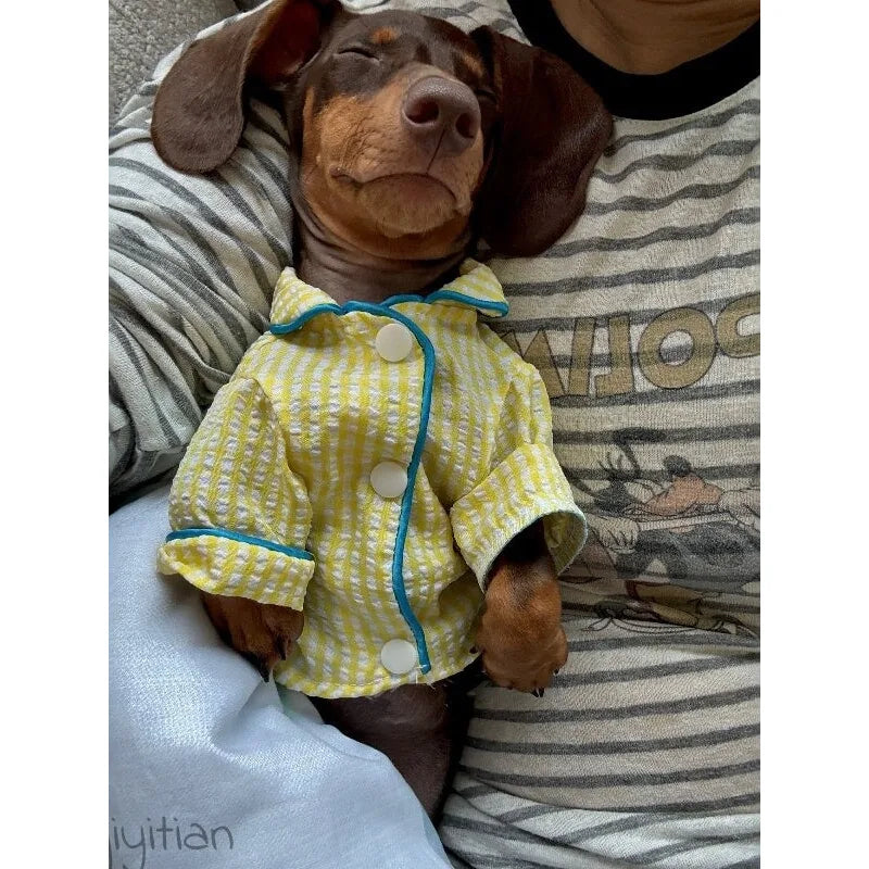 Yellow Plaid Dog Pajama Shirt — product view 2