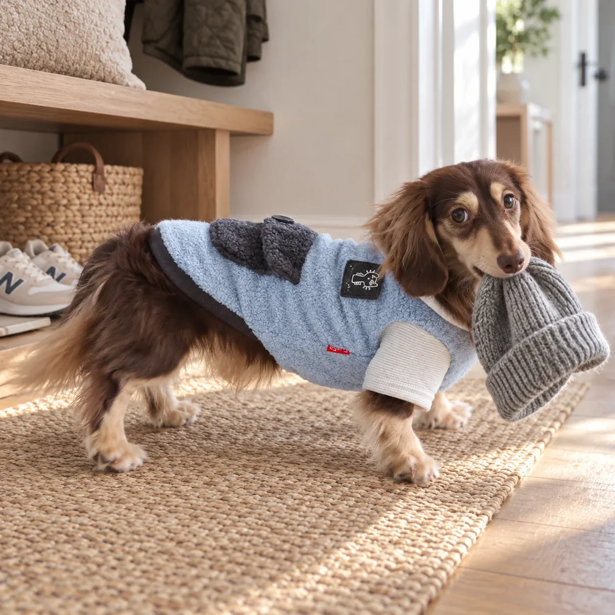Coats for Small & Medium Dogs — Blue & Gray Hooded Fleece Pet Coat