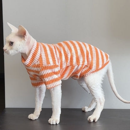 Autumn and Winter New Warm Striped Shirt Hairless Cat Clothes German Pet Cat Bottoming Shirt Knitted Sweater