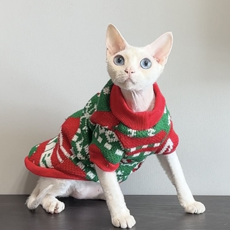 Christmas Snowflake Elk Pet Clothes Devins Finks Hairless Cat Close-Fitting Autumn and Winter Sweater Thickened