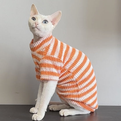 Autumn and Winter New Warm Striped Shirt Hairless Cat Clothes German Pet Cat Bottoming Shirt Knitted Sweater