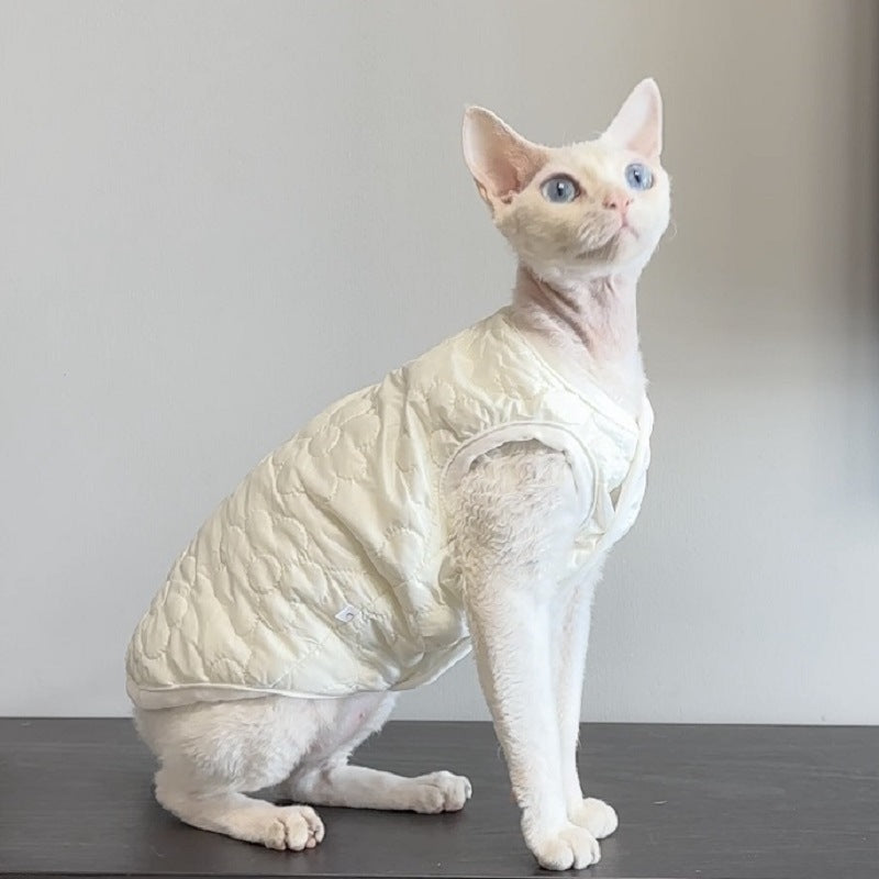 Double-Layer Cotton Vest Lint-Free Cat Clothes Devins Finks Pet Clothes Simple Embroidered Autumn and Winter New Vest