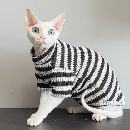 Autumn and Winter New Warm Striped Shirt Hairless Cat Clothes German Pet Cat Bottoming Shirt Knitted Sweater