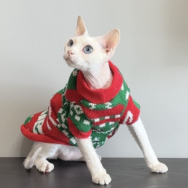 Christmas Snowflake Elk Pet Clothes Devins Finks Hairless Cat Close-Fitting Autumn and Winter Sweater Thickened