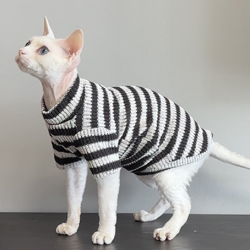 Autumn and Winter New Warm Striped Shirt Hairless Cat Clothes German Pet Cat Bottoming Shirt Knitted Sweater