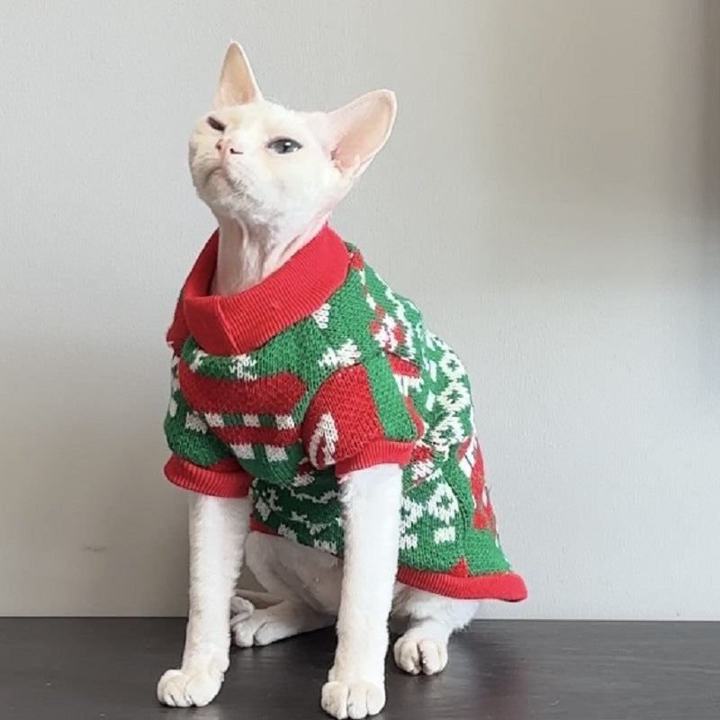 Christmas Snowflake Elk Pet Clothes Devins Finks Hairless Cat Close-Fitting Autumn and Winter Sweater Thickened