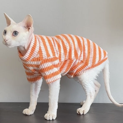 Autumn and Winter New Warm Striped Shirt Hairless Cat Clothes German Pet Cat Bottoming Shirt Knitted Sweater