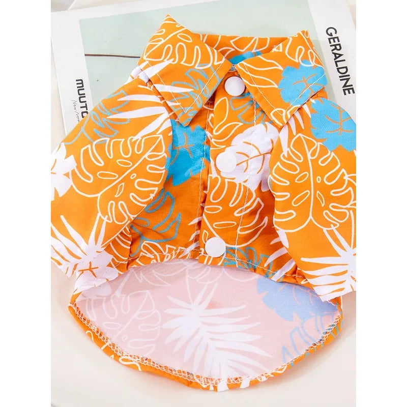 Orange tropical dog shirt front opening