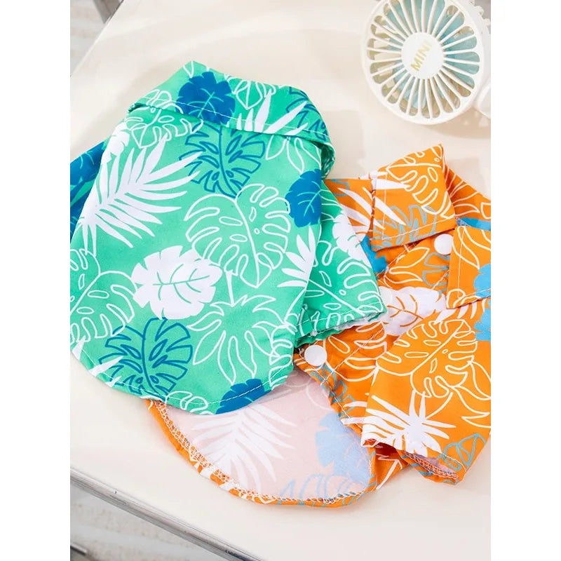 Orange and green tropical dog shirts