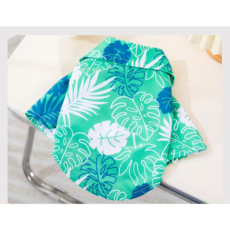 Green tropical dog shirt back view