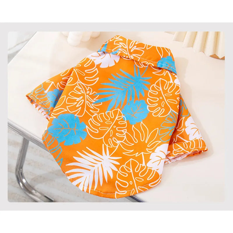 Orange tropical dog shirt back view