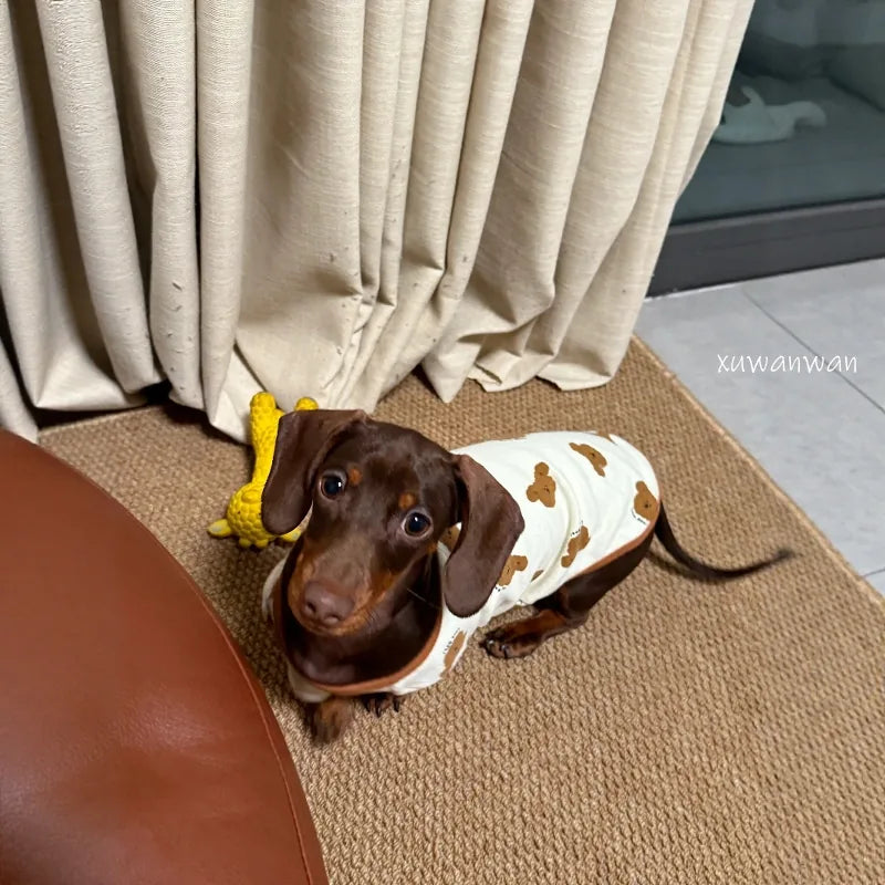 Dachshund-print pajamas lounging view