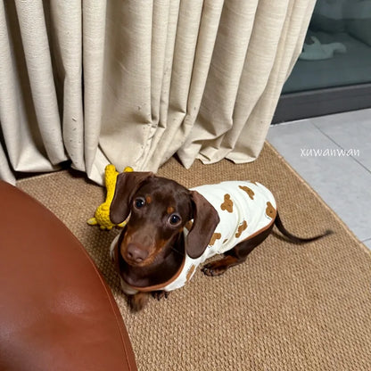 Dachshund-print pajamas lounging view