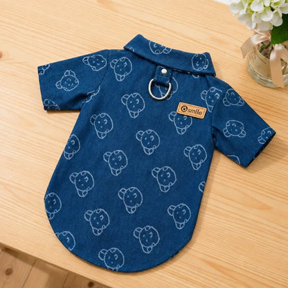 Dark denim dog shirt back and D-ring