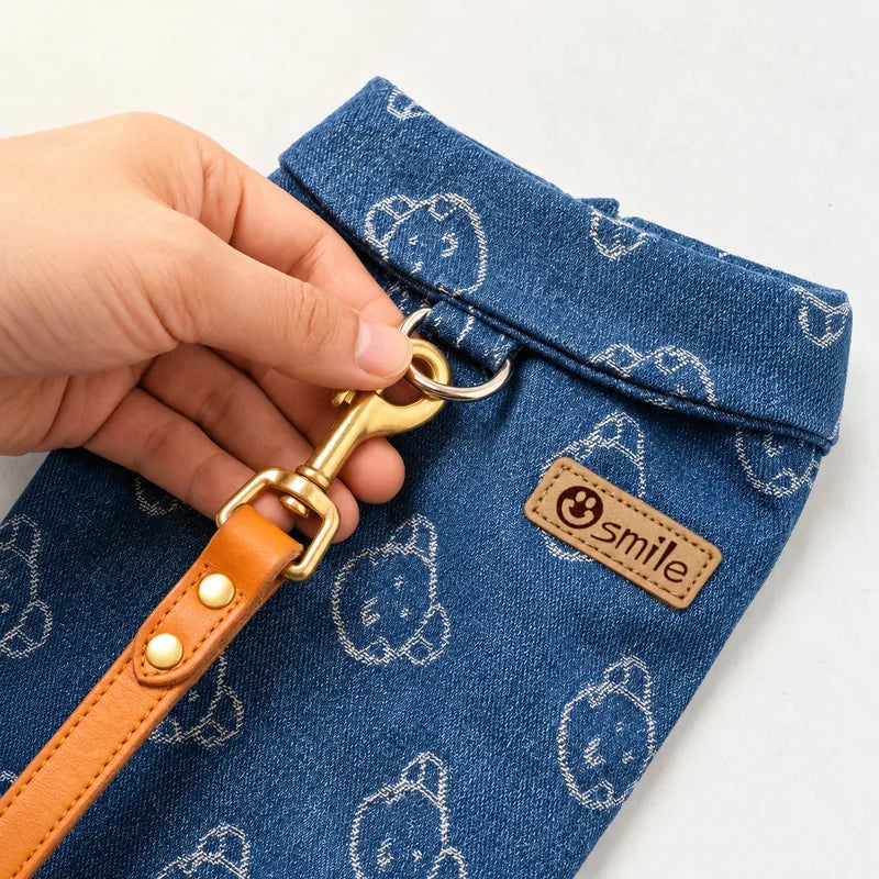 Denim dog shirt D-ring and seam detail