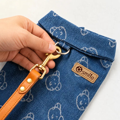 Denim dog shirt D-ring and seam detail
