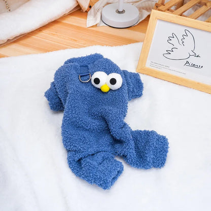 Blue fleece dog onesie laid flat
