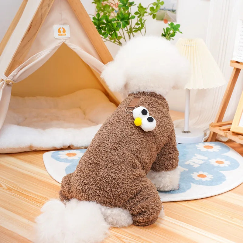 Brown fleece dog onesie back view