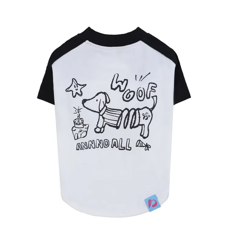 Dog T-shirt in white with black sleeves