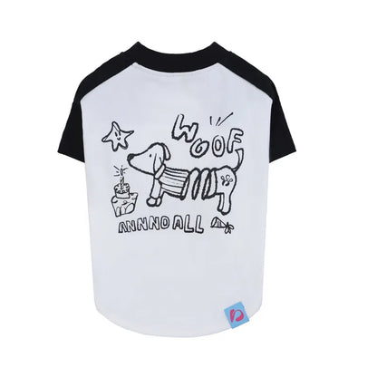 Dog T-shirt in white with black sleeves