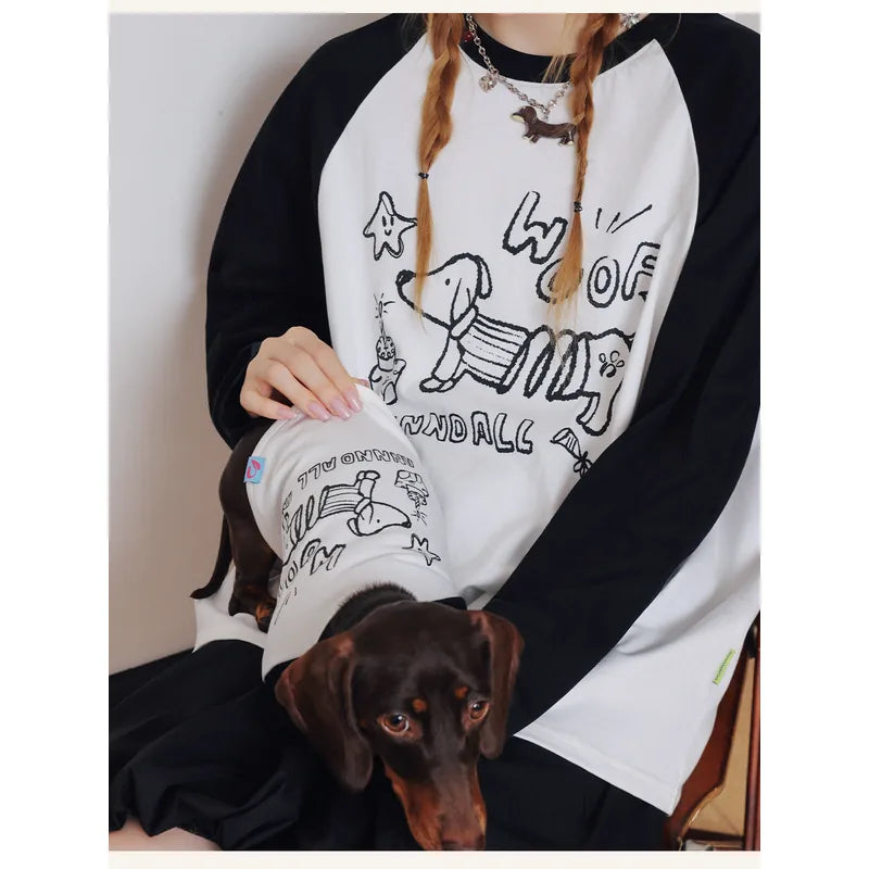 Black raglan owner top and coordinating dog T-shirt