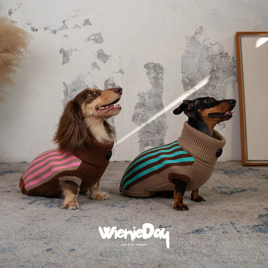 WienieDay Cannele Striped Dachshund Sweater Vest — product view 1