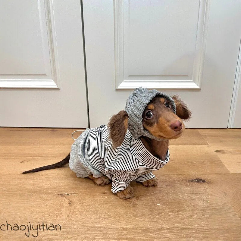 Striped Dachshund Onesie & Hat Options — product view 1