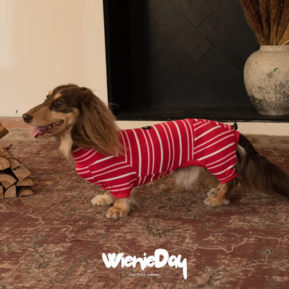 WienieDay Striped Dachshund Onesie — Berry Cream
