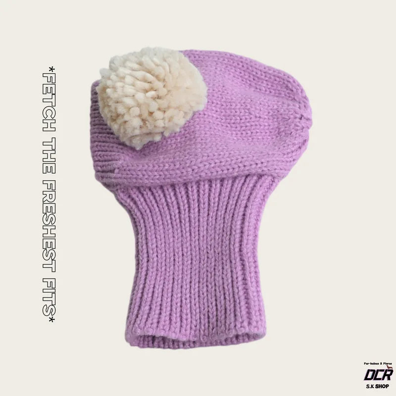 Pom-Pom Knit Pet Snood — Lilac
