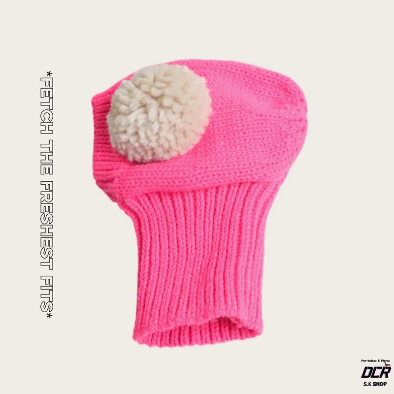 Pom-Pom Knit Pet Snood — Rose Pink