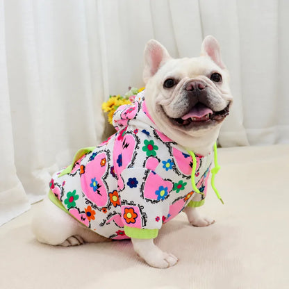 Heart Print Dog Hoodie — Pink & Lime