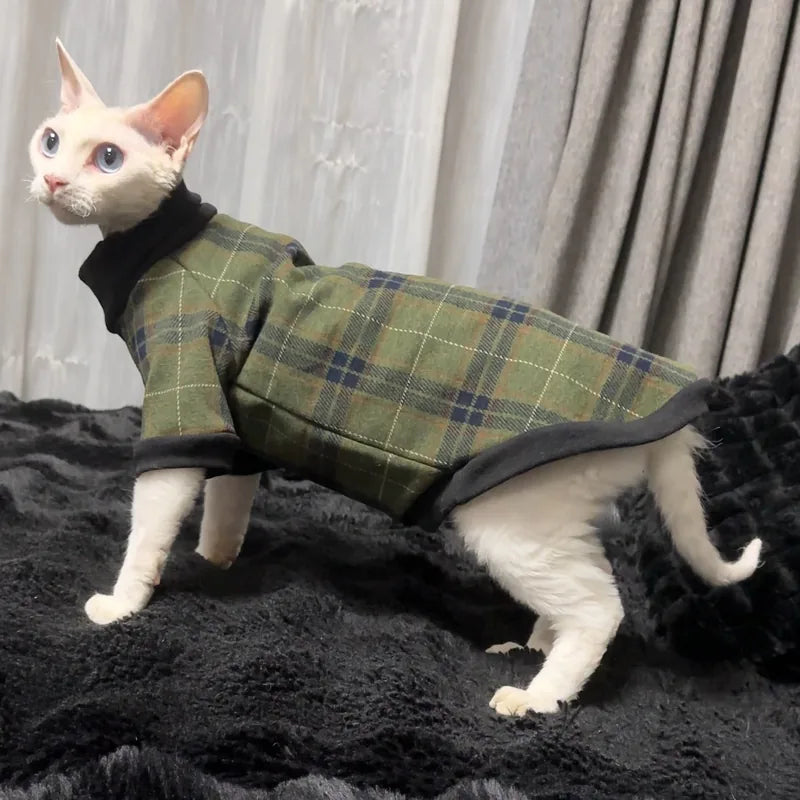 Plaid Cat Turtleneck — Green Plaid