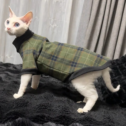 Plaid Cat Turtleneck — Green Plaid
