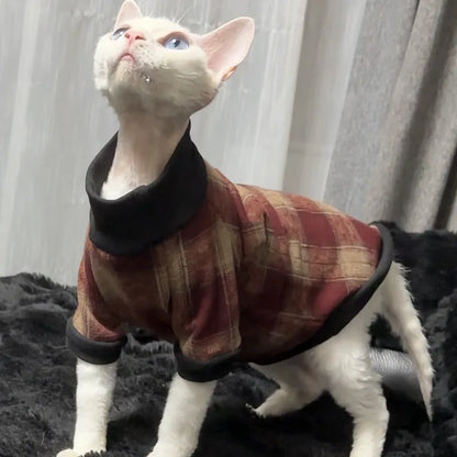 Plaid Cat Turtleneck — Red Plaid