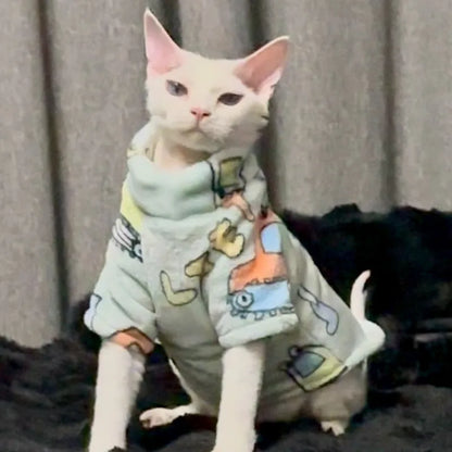 Printed Fleece Cat Pullover — Green Excavator