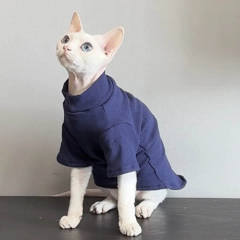 Solid Color Cat Turtleneck — Navy Blue
