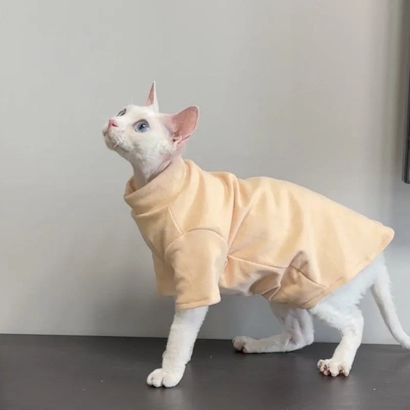 Solid Color Cat Turtleneck — Beige