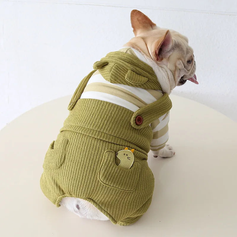 Green Ribbed Overalls for Bulldogs & Corgis — product view 1