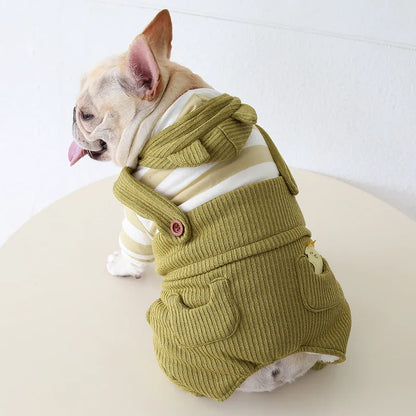 Green Ribbed Overalls for Bulldogs & Corgis — product view 2
