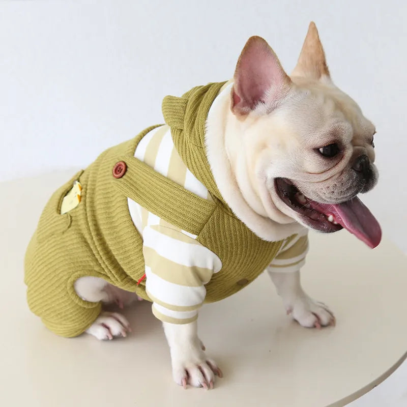 Green Ribbed Overalls for Bulldogs & Corgis — product view 3
