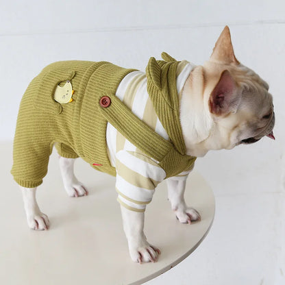 Green Ribbed Overalls for Bulldogs & Corgis — product view 4
