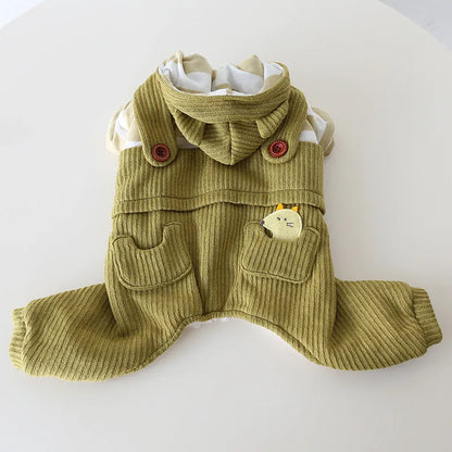 Green Ribbed Overalls for Bulldogs & Corgis — product view 5